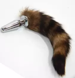 Brown Faux Fox Tail Silver Long Butt Plug