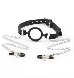 Silicone O Ring Gag With Nipple Clamp