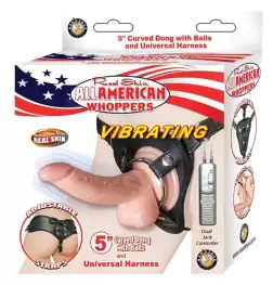 Whoppers Vibrating 5" Curved Dong with Balls and Harness